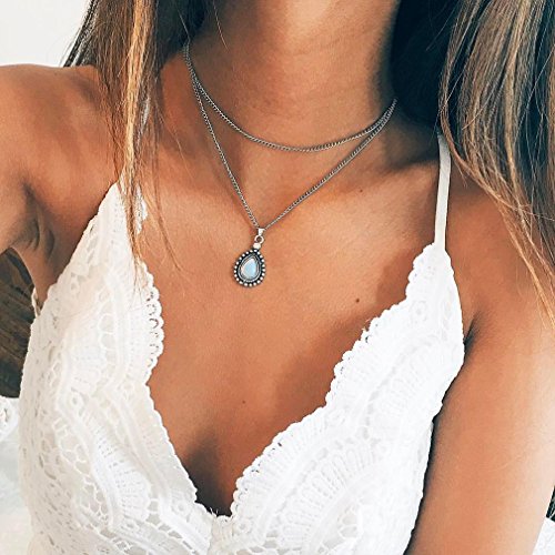 Product Cover Dolland Multilayer Necklace Water Drops Stones Pendent Chocker Necklace Fashion Gift Chain for Women Girls