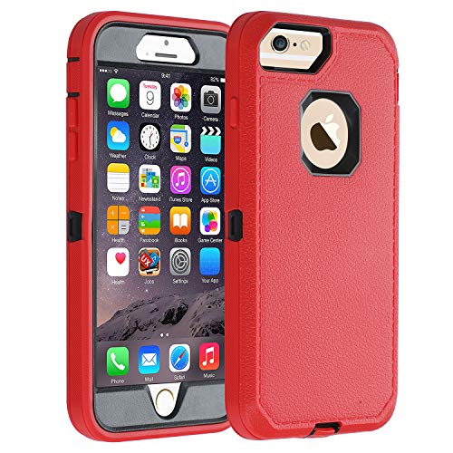 Product Cover iPhone 6s Plus/6 Plus Case,Heavy Duty Armor 3 in 1 Rugged Cover with Screen Bumper Dust-Proof Shockproof Drop-Proof Scratch-Resistant Anti-Slip Shell for iPhone 6+/6s+ 5.5 inch,Red/Black
