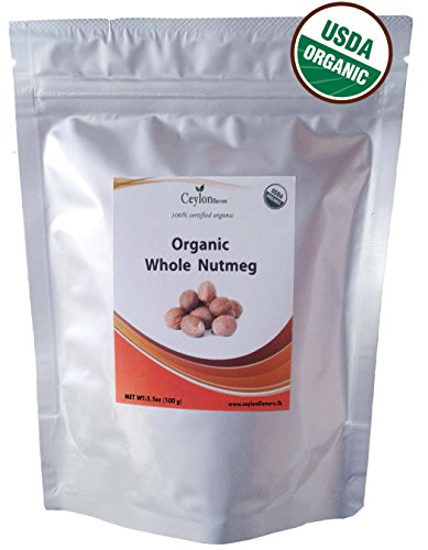 Product Cover Organic Whole Nutmeg (3.5 oz), Premium Grade, Harvested & Packed from a USDA Certified Organic Farm in Sri Lanka (stand up resealable pouch)