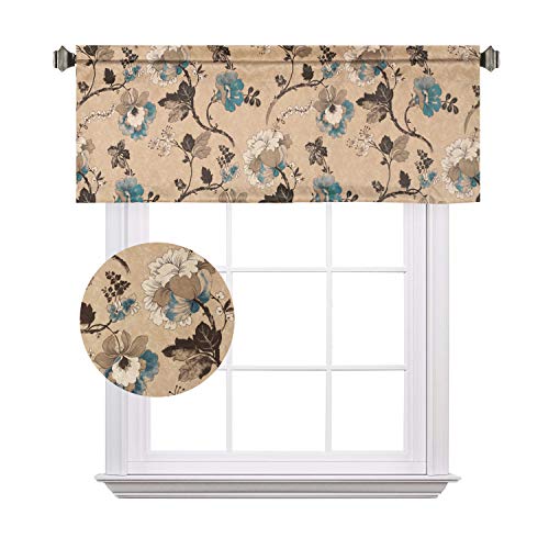 Product Cover H.VERSAILTEX Energy Saving Curtain Valances Matching with Curtain Panels (Rod Pocket, 52 by 18 Inch, Vintage Floral with Brown Aqua Taupe Pattern)