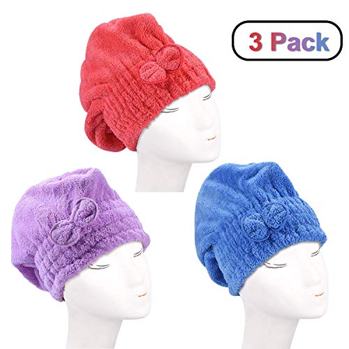 Product Cover Microfiber Quickly Dry Wet Hair Towels for Ladies or Girls,Dee Banna Microfiber Bath Towel Hat Hair Quick Drying Towel Hat Ultra Absorbent Microfiber Drying Cap Size 3 PCS (Red Blue Purple)