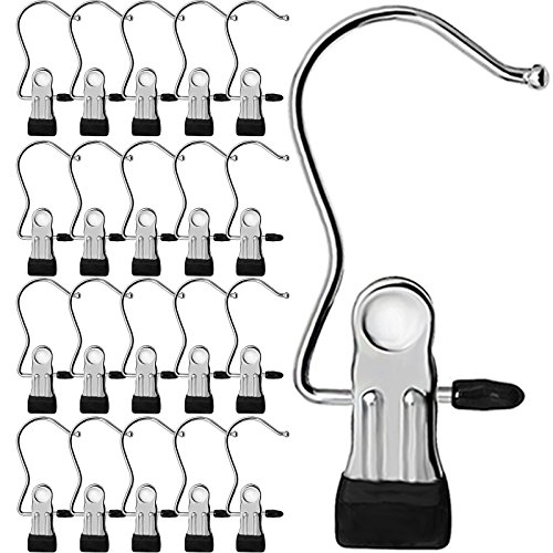 Product Cover YCLOVE 20 Pack Laundry Hook Boot Clips Hanger Clips Hold Hanging Clothes Pins Hooks Portable Stainless Steel Home Travel Hangers Clips Heavy Duty Closet Organizer Hangers Pants Shoes Towel Socks Hats