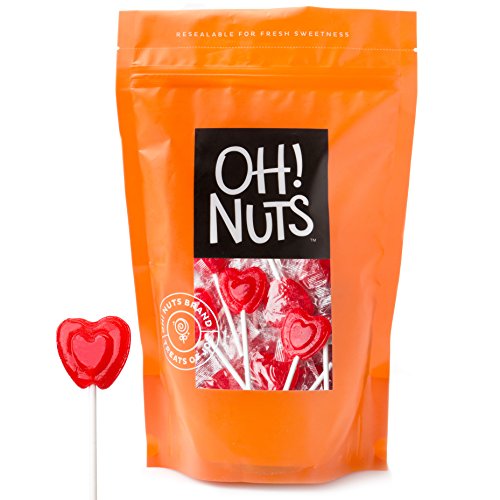 Product Cover Valentines Day Candy Cherry Lollipops - Large Bulk Red Heart Shaped Hard Candy Pop Suckers (1 LB BAG)