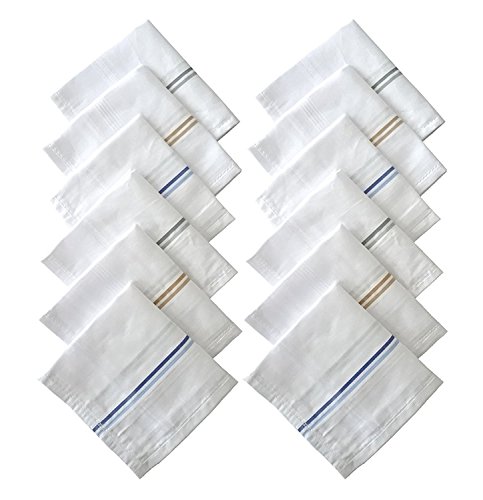 Product Cover SPIN CART 100% Cotton Premium Collection Handkerchiefs Hanky For Men - Pack of 12 - White Striped XXL King Size.