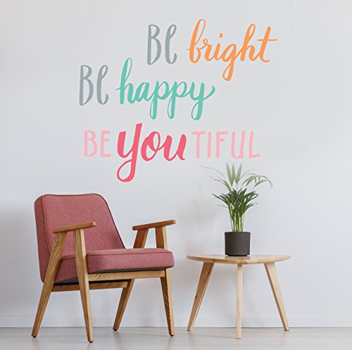 Product Cover Paper Riot Co. Wall Decor - Inspirational Quote. Peel and Stick Wall Decals - Easy to Remove Vinyl Quote - Be Bright, Be Happy, BeYouTiful, Be Awesome, Be You, Be Bold.