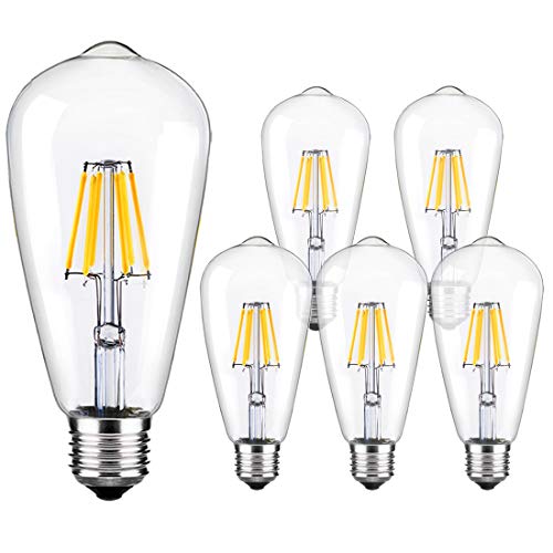Product Cover LED Edison Bulb Dimmable Vintage Style Light Bulbs 6W 5500K - 6000K Bright Daylight White E26/E27 Base 6-Pack Antique Bulb by LUXON