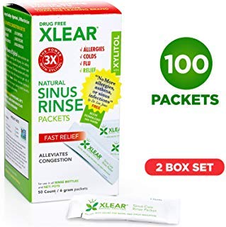 Product Cover Xlear Natural Neti Pot Sinus Rinse Refill Packets, Sinus Relief Saline Nasal Rinse with Xylitol (100 Packets)