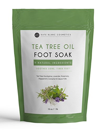 Product Cover Tea Tree Oil Foot Soak With Epsom Salt by Kate Blanc. Relaxing and Therapeutic. Smells Wonderful. Soothes Tired, Achy Feet. Soften Rough Calluses. Remove Feet Odor. 1-Year Guarantee. Big Bag (16 oz)