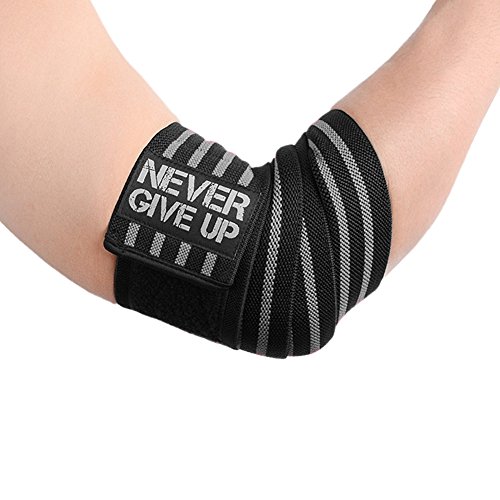 Product Cover HYFAN Professional Wrist Elbow Knee Wraps Elastic Straps Brace Support Protector for Weightlifting Workout Bodybuilding Gym Fitness (Elbow, Gray)