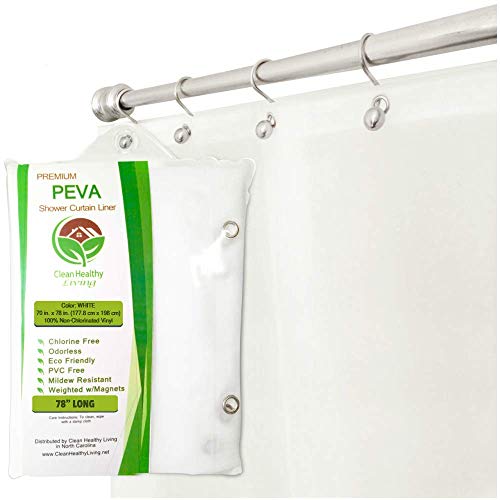 Product Cover Clean Healthy Living XL Heavy Duty PEVA White Shower Curtain Liner with Suction Cups - 70 X 78 in. Long