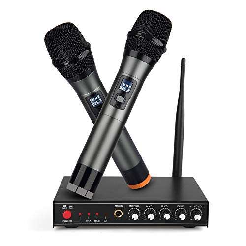 Product Cover UHF Wireless Microphone System,Frunsi Dual Dynamic Cordless Handheld Microphones with Multiport Receiver, Supports Long Range Wireless Signal, for Home Karaoke, Singing, DJ, Churching, Presentation