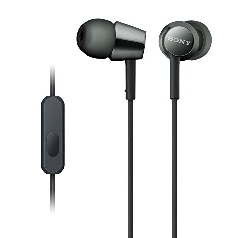 Product Cover Sony Earbuds with Microphone, in-Ear Headphones and Volume Control, Built-in Mic Earphones for Smartphone Tablet Laptop 3.5mm Audio Plug Devices, Black (MDREX155AP/B)