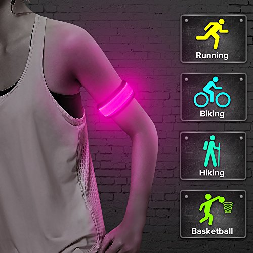 Product Cover Higo LED Slap Bracelet, Glow in The Dark Sports Wristband, High Visibility Safety Light Up Armband for Running, Jogging, Cycling, Hiking -Fits for Women, Men & Kids (Pink 45cm)