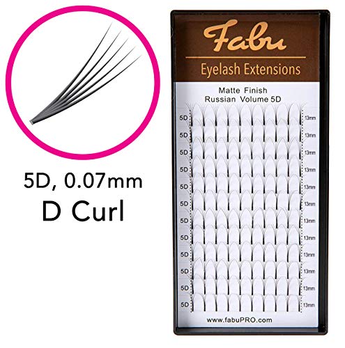 Product Cover Fabu Eyelash Extensions Russian Volume Premade 5D Fans, Thickness/Diameter 0.07, D Curl, ONE LENGTH PER TRAY (13mm)
