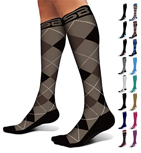 Product Cover SB SOX Compression Socks (20-30mmHg) for Men & Women - Best Stockings for Running, Medical, Athletic, Edema, Diabetic, Varicose Veins, Travel, Pregnancy, Shin Splints (Dress - Black Argyle, Large)