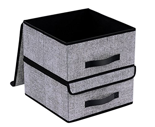 Product Cover Onlyeasy Foldable Storage Bins Cubes Boxes with Lid - Storage Box Cube Cubby Basket Closet Organizer Pack of Two with Leather Handles for Closet Bedroom, 13