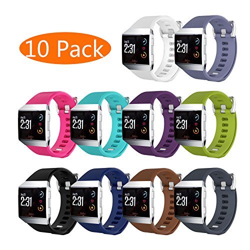 Product Cover KingAcc Compatible Replacement Bands for Fitbit Ionic, Soft Silicone Fitbit Ionic Band with Metal Buckle Fitness Wristband Strap Women Men (10-Pack, 10 Colors, Large)