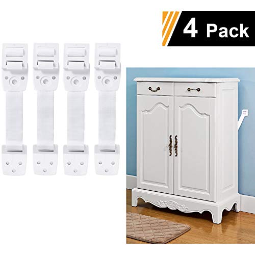 Product Cover Adoric 4-Pack Anti-Tip Furniture Anchor / TV Straps Kits, Adjustable for All Flat Screens and Cabinets, Child/ Baby Proofing for Dresser Bookshelf, Mounting Hardware Included