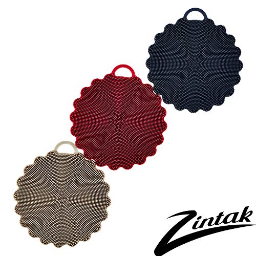Product Cover Silicone Scrubber | Loofah | Sponge | Body Scrubber | Easy to Clean | Multipurpose for Kitchen Bathroom Cleaning Brush | 3 Pack Rustic Colors by Zintak