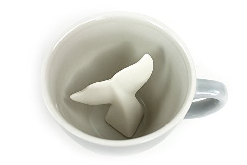 Product Cover CREATURE CUPS Whale Tail Ceramic Cup (11 Ounce, Cool Grey) | Hidden Animal Inside | Coffee mugs & Tea cups