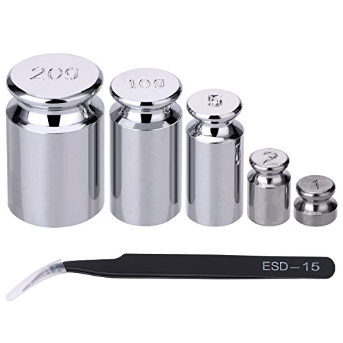 Product Cover TOODOO 1g 2g 5g 10g 20g Gram Set for Digital Scale Balance and 1 Piece Calibration Weight Tweezer, Silver