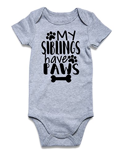 Product Cover Funnycokid Infant Romper Jumpsuit Clothes My Siblings Have Paws Short Sleeve Bodysuits Cotton, Grey, 70/0-3 Months
