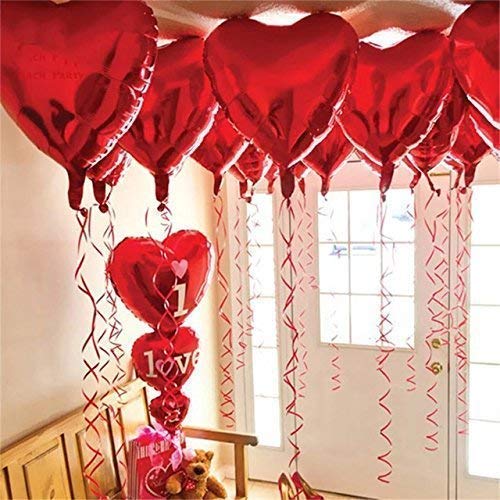 Product Cover 12 + 1 Red Heart Shape Balloons - 1 I Love U Balloon - Helium Supported - Love Balloons - Valentines Day Decorations and Gift Idea for Him or Her, Wedding Birthday Decorations,Ribbon & Straw Included