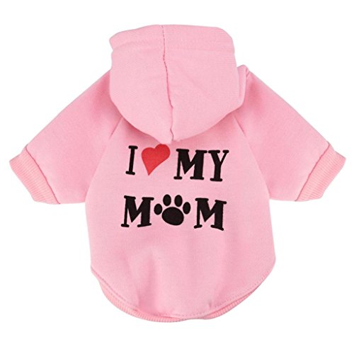 Product Cover Howstar Pet Clothes, Puppy Hoodie Sweater Dog Coat Warm Sweatshirt Love My Mom Printed Shirt (M, Pink)