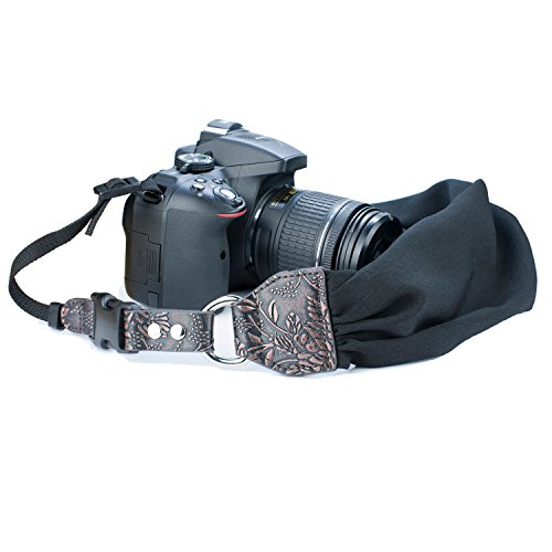 Product Cover Camera Shoulder Neck Strap, Sugelary Vintage Fabric Satin Scarf Camera Strap for All DSLR Camera Nikon Canon Sony Pentax (Black)