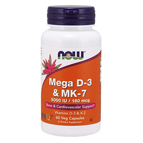 Product Cover NOW Supplements, Mega D-3 & MK-7 with Vitamins D-3 & K-2, 5,000 IU/180 mcg, Bone & Cardiovascular Support*, 60 Veg Capsules