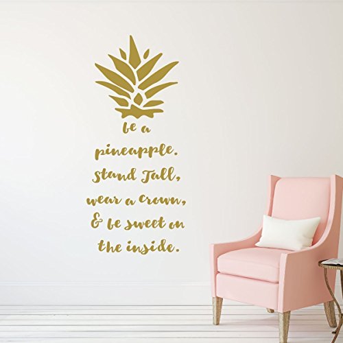 Product Cover Pineapple Decor Pineapple Decals for Walls Be a Pineapple Wall Decal Removable Sticker with Hawaiian Tropical Pineapple Design Pineapple Decor for Bedroom for teens Pineapple Stickers for Walls (Gold)