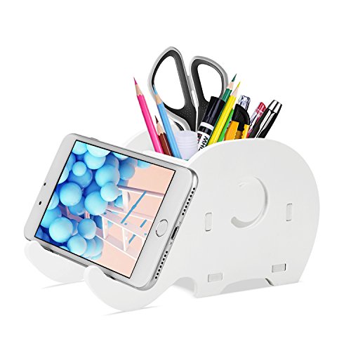 Product Cover COOLOO Pencil Holder Cell Phone Stand, Cute Elephant Office Accessories Tablet Desk Bracket Compatible with iPhone iPad Smartphone, Desk Decoration Multifunctional Stationery Box Organizer.