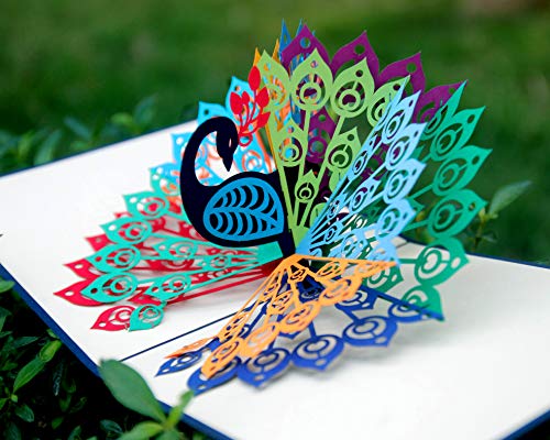 Product Cover CUTPOPUP Birthday Pop Up Card for Grandma Mom with Stunning Peacock- Charming Design High Handmade Skills- Ideal Gift for Mother in Law in Birthdays Mother day- Includes elegant envelope