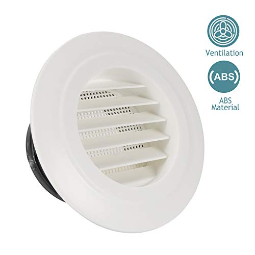 Product Cover HG POWER 4 Inch Round Air Vent ABS Louver Grille Cover White Soffit Vent with Built-in Fly Screen Mesh for Bathroom Office Kitchen Ventilation