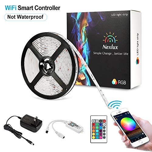 Product Cover Nexlux Led Light Strip, WiFi Wireless Smart Phone Controlled 16.4ft Non-Waterproof Strip Light Kit White PCB 5050 LED Lights,Working with Android and iOS System,IFTTT