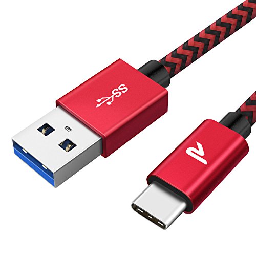 Product Cover RAMPOW USB Type C Cable (3.3ft, USB 3.0), Durable Double-Braided USB C Fast Charging Cable, Compatible with Android, Samsung Galaxy S10/S9/S8, Note 9, LG, HTC and More - Red