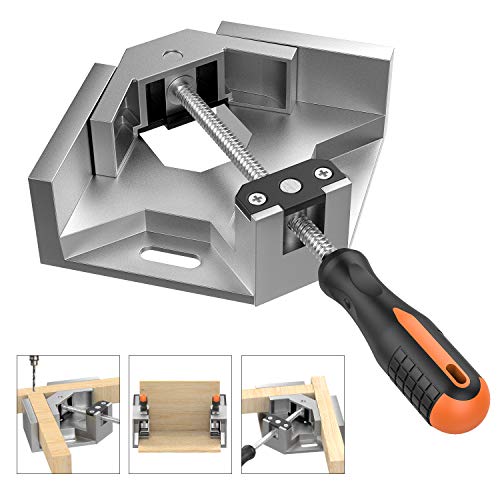 Product Cover Right Angle Clamp, Housolution Single Handle 90° Aluminum Alloy Corner Clamp, Right Angle Clip Clamp Tool Woodworking Photo Frame Vise Holder with Adjustable Swing Jaw - Silver Gray