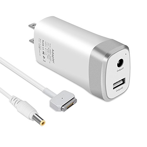 Product Cover 45W Mini Charger for MacBook Air 11 inch 13 inch Magnetic 2 T-tip MAC Power Charger Adapter - Lightweight & Portable - One Extra USB Port Design