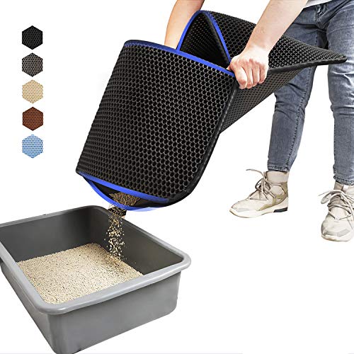Product Cover WePet Cat Litter Mat, Kitty Litter Trapping Mat, Large Size, Honeycomb Double Layer, No Phthalate, Urine Waterproof, Easy Clean, Scratch Scatter Control, Catcher Box Pads Rug Carpet 30x25 Inch Black