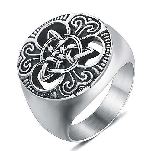 Product Cover enhong Mens Celtic Knot Signet Rings Round Vintage Stainless Steel Ring for Biker Size 7 8 9 10 11 12 13 14 15