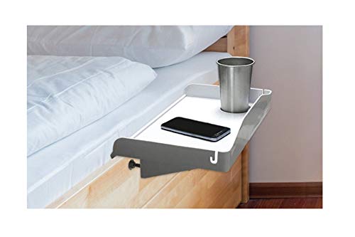 Product Cover Bedside Shelf for Bed - College Dorm Room Clip On Nightstand with Cup Holder & Cord Holder - Nightstand for Students - Bunk Bed Shelf for Top Bunk - Kids Nightstand for Bedroom (Plastic, White)