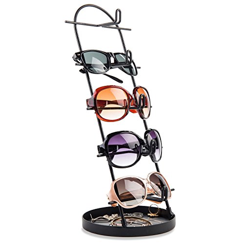 Product Cover MyGift Modern Black Metal 5-Tier Sunglasses Display Stand with Jewelry Tray, Retail Eyewear Holder