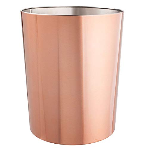 Product Cover mDesign Round Metal Small Trash Can Wastebasket, Garbage Container Bin for Bathrooms, Powder Rooms, Kitchens, Home Offices, Durable Stainless Steel - Rose Gold