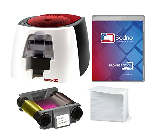 Product Cover Badgy100 Color Plastic ID Card Printer with Complete Supplies Package with Bodno ID Software