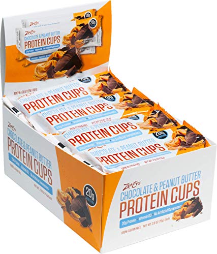 Product Cover ZenEvo Chocolate Peanut Butter Protein Cups - Balanced Macros - No Sugar Spike - High Protein - Gluten Free Meal Replacement, 12 Count Box
