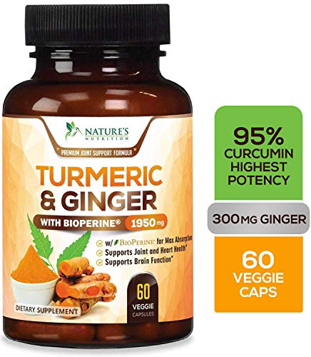 Product Cover Turmeric Curcumin 95% Curcuminoids Highest Potency with BioPerine and Ginger 1950mg - Black Pepper for Best Absorption, Made in USA, Best Vegan Joint Pain Relief, Turmeric Ginger Pills - 60 Capsules