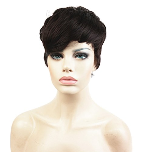 Product Cover Lydell Pixies & Boycut Wigs Short Asymmetry Side Bang Straight Wig Full Synthetic Wigs #6 Chestnut Brown