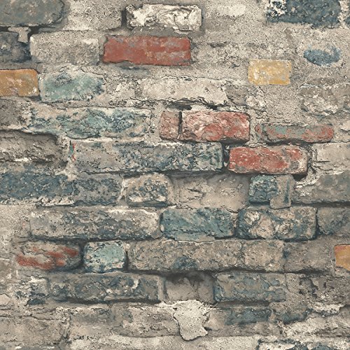 Product Cover RoomMates Brick Alley Peel and Stick Wallpaper, Teal, 20.5