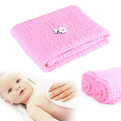 Product Cover CXMYKE Muslin Baby Towels(41.5×41.5 inches) - Super Water Absorbent for Baby Bath Towels - Soft Newborn Baby Blankets, Suitable for Baby's Delicate Skin - Pink