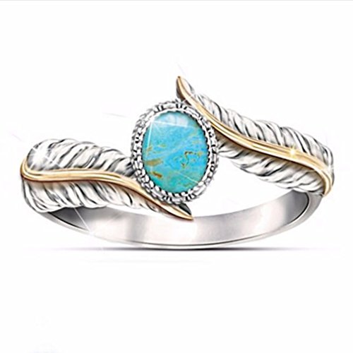 Product Cover GUAngqi Women's Turquoise Feather Ring Cocktail Party Rings Bridal Wedding Size 6-10,Size 6
